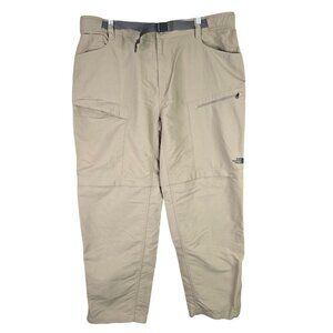 Mens North Face Beige Convertible Cargo Pants 100% Nylon Belted Side Zip XXL